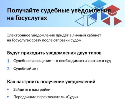 Судебную корреспонденцию и копии электронных судебных актов граждане могут получать через Госуслуги
