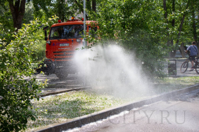 Места скопления тополиного пуха проливают водой